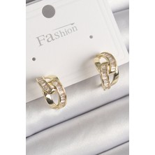 Rafiel Pirinç Gold Renk Zirkon Taşlı Zincir Model Kadın Küpe