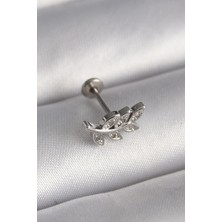 Rafiel 316L Çelik Gümüş Renk Dal Model Zirkon Taş Detaylı Tragus Piercing