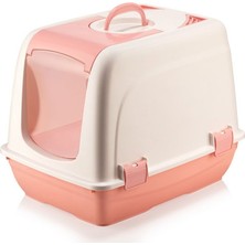 Akıllı Bayi Kapalı Kedi Tuvaleti ve Kum Kabı Küçük Boy Pembe-Beyaz