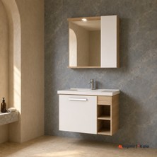 Kale Mare 80 cm Beyaz-Meşe Banyo Dolabı Takımı