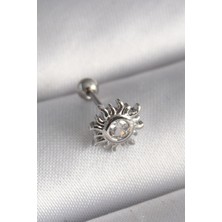 Rafiel 316L Çelik Gümüş Renk Zirkon Taşlı Güneş Tragus Piercing