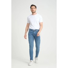 OneZero Erkek Orta Mavi Destroy Skinny Fit Pantolon