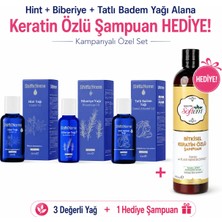 Shiffa Home Hint Yağı + Biberiye Yağı + Tatlı Badem Yağı Seti – Keratin Özlü Şampuan Hediyeli