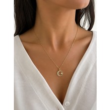 CM Jewelry Ay Yıldız Zirkon Taşlı Gold Çelik Kolye