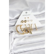 Rafiel Pirinç Gold Renk 6 Çift Kadın Küpe Seti