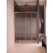 Waterline Ön Cephe 2 Sabit 2 Kayar Gold Profil WT-1024 Desen 5 mm Temperli Cam H190 cm