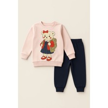 Bony Socks Kız Çocuk Teddy Desenli Eşofman Takımı Pembe