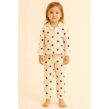 Bony Socks Kız Çocuk Kalpli Pijama Takımı Ekru