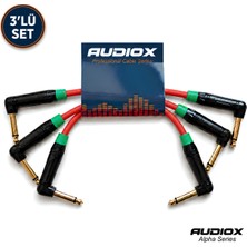 AUDIOX Alpha Series 3’lü Gitar Pedal Ara Kablosu 15 cm 6.3 mm L Tipi Mono Jak Patch Kablo