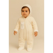 Bony Socks Bebek Teddy Desenli Içi Peluş Kapüşonlu Tulum Ekru