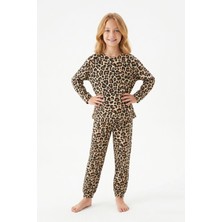 Modanino Kız Çocuk %100 Pamuk ve Rotasyon Desenli Pijama Takımı 3-8 Yaş 12743IS