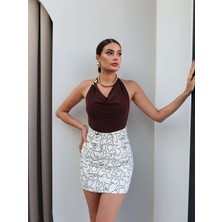 Esra Helvacı Desenli Denim Mini Etek