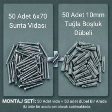 Aras Endüstri 50 Adet 6X70 Sunta Vidası ve 50 Adet 10MM Tuğla Boşluk Dübeli Montaj Seti