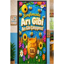 Promisebackdrop2 190X75CM Lastikli Kapı Süsü, Kumaş Kapı Giydirme, Sınıfına Hoş Geldin Çalışkan Arılar Sınıfı, Sınıf Kapısı, Okul Etkinlik Kapı Süsü