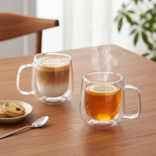 Livizmir Moda 2'li Çift Cidarlı Cam Fincan Seti - 100 ml Isıya Dayanıklı Espresso ve Türk Kahvesi Bardağı - El Yakmayan Modern Sunum (2 Adet)