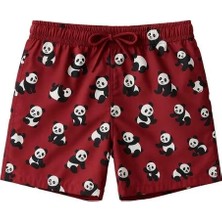 Bony Socks Erkek Panda Desenli Deniz Şortu Bordo