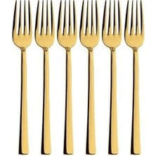 Livizmir Moda Tatlı Çatal Seti, Gold Renkli, 6 Adet Çatal Seti, Çelik, 16 Cm, Metalik Gold, Paslanmaz, Kutulu
