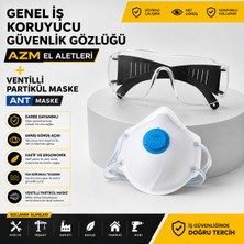 Azm El Aletleri Genel Iş Koruyucu Güvenlik Gözlüğü + Ant Maske Ventilli Partikül Maskesi Koruyucu Set | Şeffaf Lens | Iş Güvenliği Seti