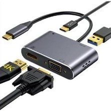 Livizmir Moda Hb-03 4K Hdmi VGA Type C USB Çok Fonksiyonlu Metal A Kalite Kalın Kablolu Hub (Hb-03 VGA HDMI USB Type C 4K Hd Hub)