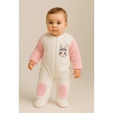 Bony Socks Kız Bebek Tavşan Desenli Kulaklı Kapüşonlu Peluş Tulum Pembe