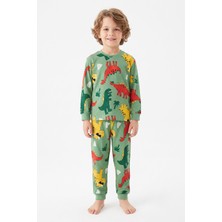 Modanino %100 Pamuk ve Dinazor Baskılı Erkek Çocuk Pijama Takımı 3-8 Yaş 12745IS