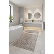 Homeland Tavşan Tüyü Klozet Takımı Banyo Paspası Kaymaz Tpr Taban Yıkanabilir 2'li Set 40X60-60X100