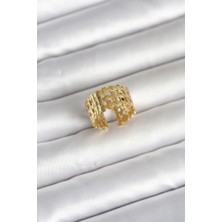 Rafiel 316L Çelik Gold Renk Hasır Model Kadın Yüzük