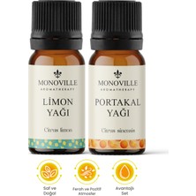 Monoville Limon Yağı 10 ml, Portakal Yağı 10 ml 2'li Set Saf ve Doğal (Lemon and Orange Oil) 2x10 ml