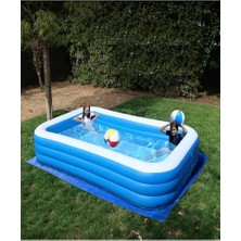 Byanes 250X150X50CM Şişme Havuz 3 Katmanlı Büyük Boy Dikdörtgen Yüzme Havuzları Aile ve Çocuklar Için Tatil Şişme Havuzu