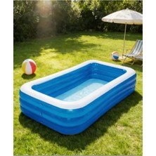 Byanes 260X175X50CM Şişme Havuz 3 Katmanlı Yüzme Havuzları Aile ve Çocuklar Için Tatil Şişme Havuzu