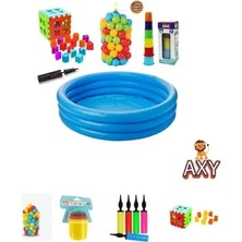 Byanes Eğitici Bebek Oyuncakları Seti Şişme Havuz 114CM - Top - Bultak - Mini Kule - Pompa