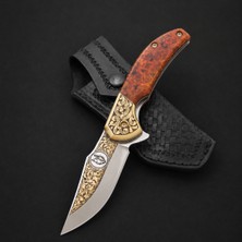 Coyan Knives N690 Çelik Stabilize Kabze Altın Gravür Işlemeli Kurt