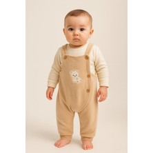 Bony Socks Bebek Teddy Desenli Düğmeli Tulum Ekru