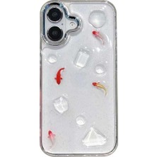 Livizmir Moda 3D Koi Balıklı Şeffaf Simli iPhone 14/13 Uyumlu Kılıf – Kamera Korumalı, Darbe Emici Silikon