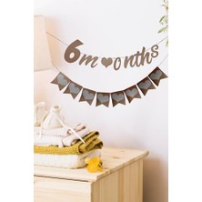 Livizmir Moda Elyazılı 6 Months Kraft Retro Banner ve 8 Li Kraft Kalp Banner Süs 2 Li Set