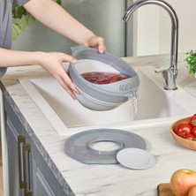 Livizmir Moda Katlanır Mikser Kabı Süzgeç Seti Katlanabilir (Gri)