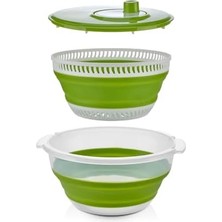 Livizmir Moda Katlanabilir Salata Kurutucu & Sebze Yıkama Süzgeci - Manuel Döner Kurutma Kabı (2'si 1 Arada)