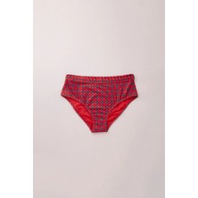 Bony Socks Kadın Kırmızı Renkli Retro Desenli Geniş Kenarlı Bikini Altı