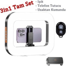 Livizmir Moda 3in1 Şarjlı LED Ring Light Video Işık Seti Telefon Tutucu Bluetooth Kumandalı 20W 2500K-8500K Ayarlanabilir Işık CRI96+ Vlog Canlı Yayın Makyaj Çekim Işığı | RL-200