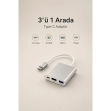 3 In 1 Type-C Hub Çoklayıcı - HDMI ve USB 3.0 Şarj Dönüştürücü