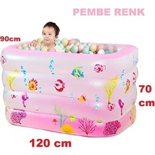 Byanes 4 Boğumlu Dikdörtgen Havuz 120x90x70 cm Pembe Renk Çocuklar İçin Eğlenceli Oyun Alanı
