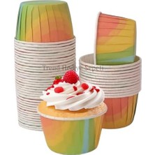 Livizmir Moda 50'li Gökkuşağı Muffin Kek Kalıbı, Kek Kapsülü Cupcake Kalıbı, Airfryer Uyumlu