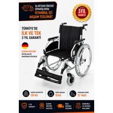 Tagesan Römer R222 Alüminyum Manuel Tekerlekli Sandalye – Katlanabilir, Emniyet Kemerli, Refakatçi Frenli, Çıkarılabilir Ayaklıklı 40CM