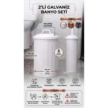 Rivo Home Decor Premium Paslanmaz Galvaniz 2'li Banyo Seti: 5 Lt Leke Tutmaz Çöp Kutusu ve Tuvalet Fırçası Takımı