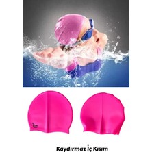 Byanes Pembe Silikon Deniz ve Havuz Bonesi Yüzücü İçin Kaydırmaz Özellikli Düz Renk Bone