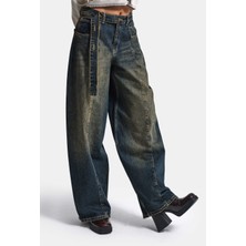 It's Basic Kadın Tint Kot Rengi 2W6-11 Baggy Kemerli Orta Bel Denim Jean