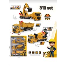 Aksoy Toys 3lü Büyük Iş Makineleri Seti 28CM Kırılmaz Fonksiyonlu Iş Araçları Sürtmeli Kamyon Kepçe Mikser