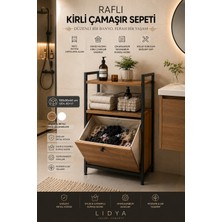Lidya Luxury Concept Yıkanabilir Kumaş Kirli Çamaşır Sepeti Organizeri – Metal, Ahşap Raflı, Yerli Üretim