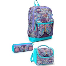 Coral High Pastel Renkli Kelebek Desenli Desenli 3’lü Okul Çanta Seti 33206