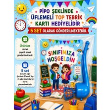 Nostaljik Lezzetler 5 Set Sınıfımıza Hoşgeldin Yazılı Hediye Seti Sene Başı Hatırası Pipo Şeklinde Üflemeli Top Tebrik Kartı Hediyeli